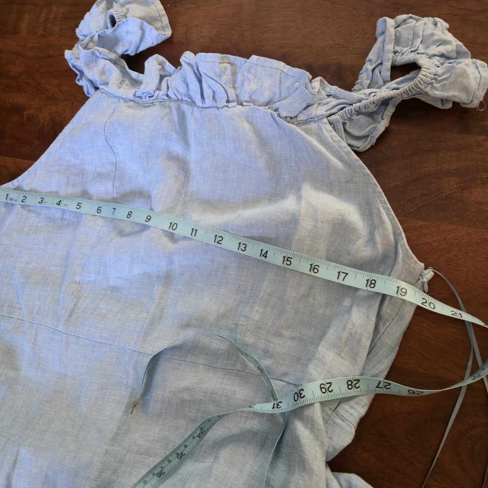 100% Linen Blue Ruffle Dress - Picture 5 of 7